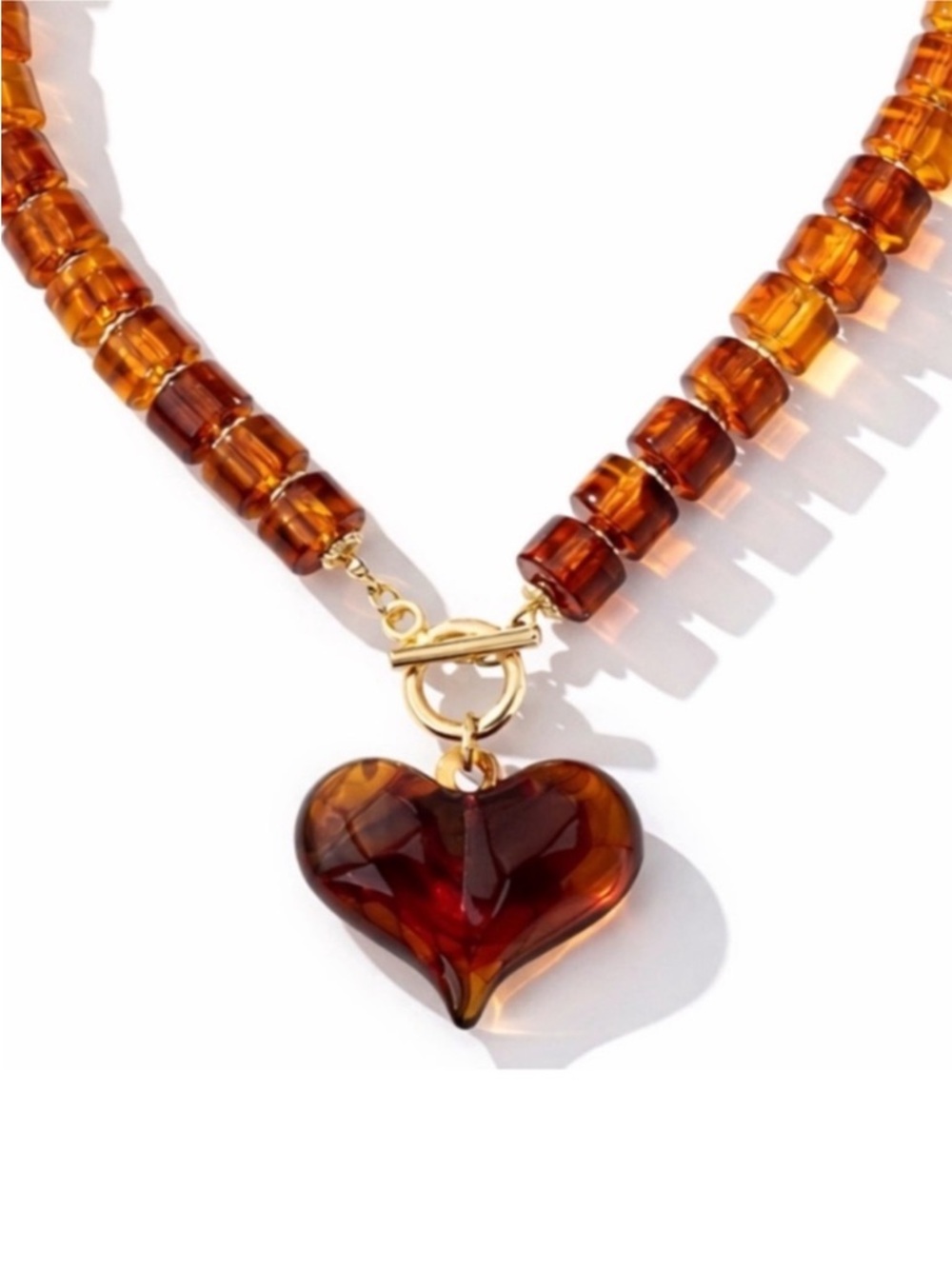 New! Amber Lucite Heart Beaded Necklace (2010) NWOT - Picture 3 of 4
